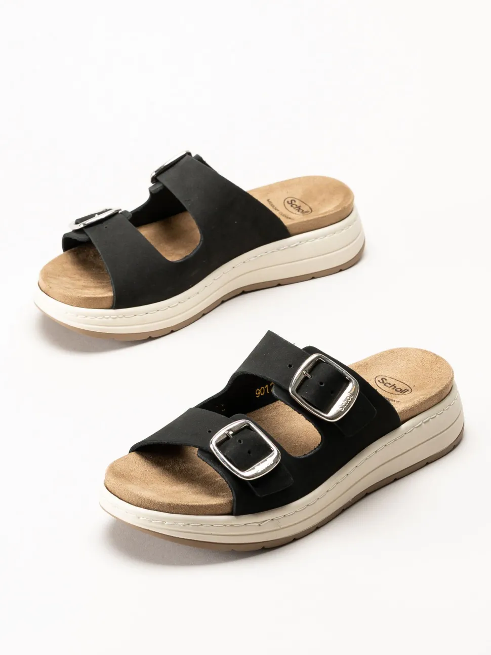 Scholl - Scilla 2 Buckles - Svarta sandaler i nubuck
