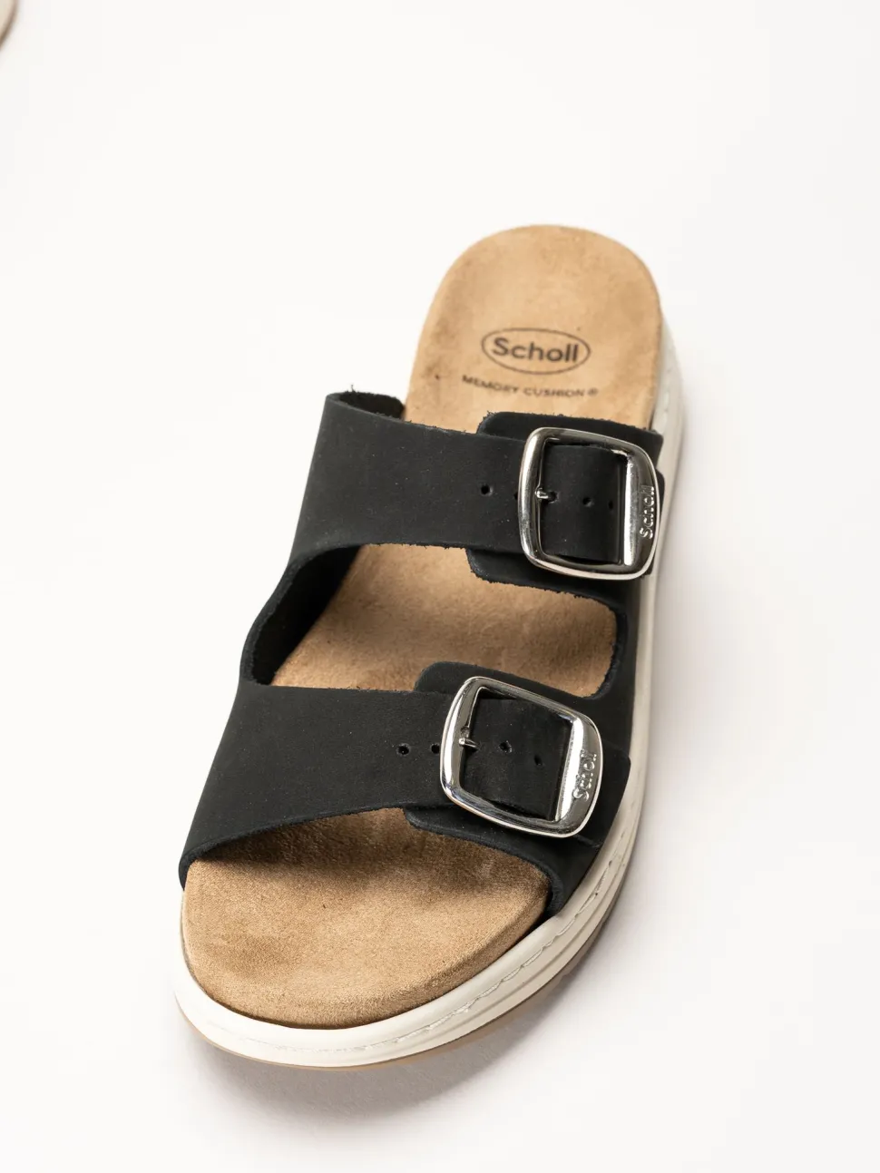 Scholl - Scilla 2 Buckles - Svarta sandaler i nubuck