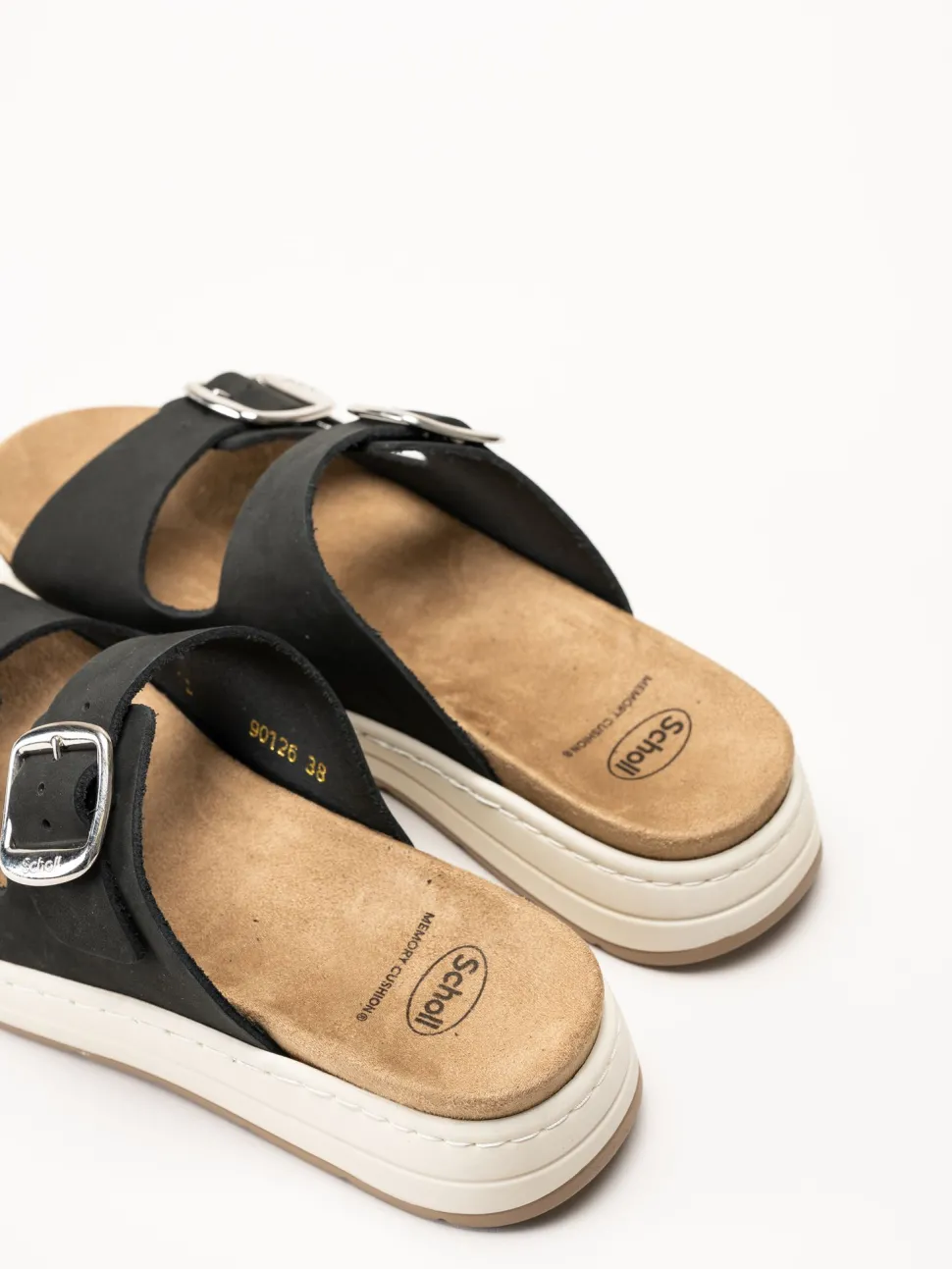 Scholl - Scilla 2 Buckles - Svarta sandaler i nubuck