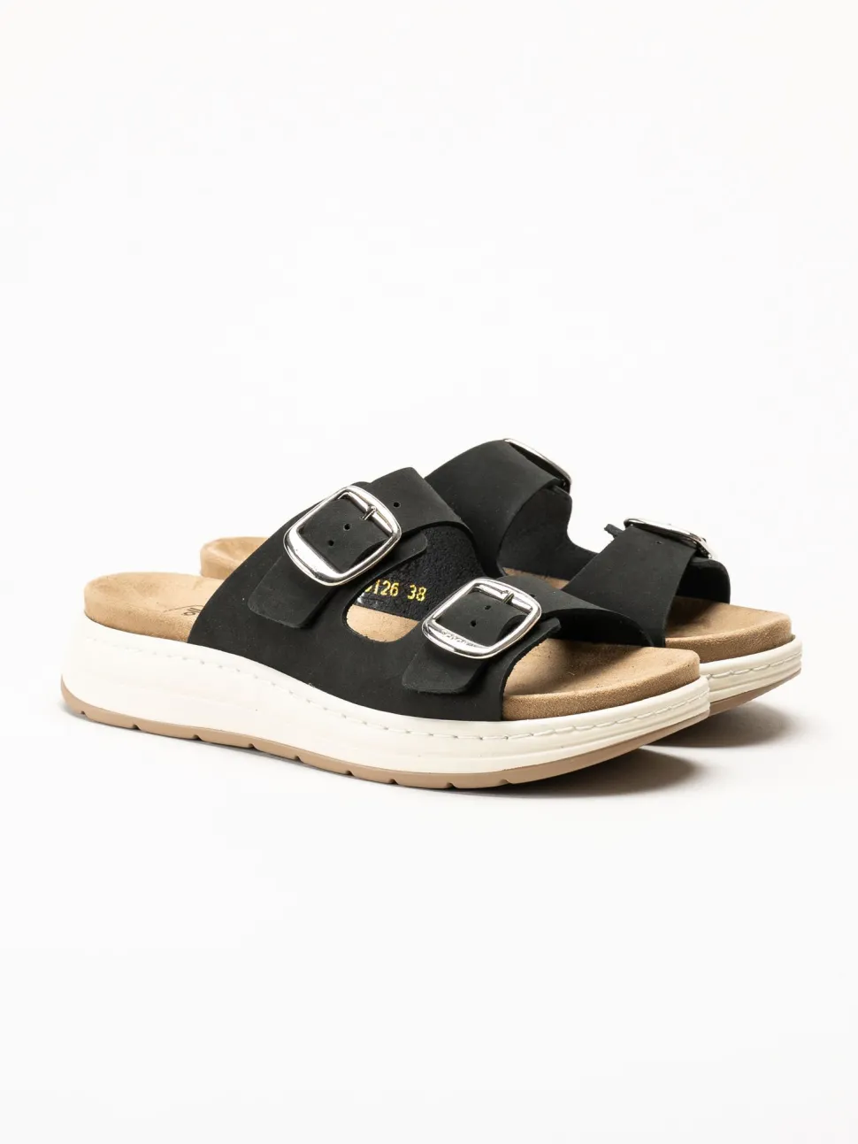 Scholl - Scilla 2 Buckles - Svarta sandaler i nubuck