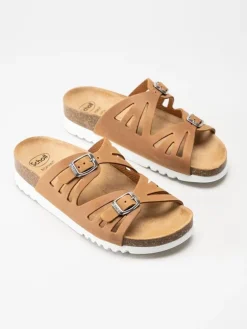 Scholl - Ystad - Ljusbruna slip in sandaler i nubuck
