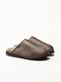 Shepherd - Hugo - Mörkbruna slip in fårskinnstofflor