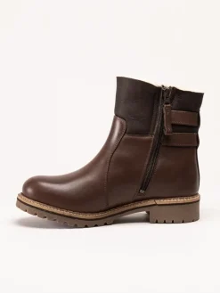 Shepherd - Smilla - Mörkbruna fårskinnsfodrade boots i skinn