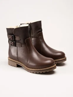 Shepherd - Smilla - Mörkbruna fårskinnsfodrade boots i skinn