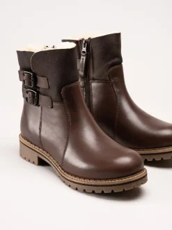 Shepherd - Smilla - Mörkbruna fårskinnsfodrade boots i skinn