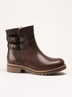 Shepherd - Smilla - Mörkbruna fårskinnsfodrade boots i skinn