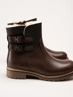 Shepherd - Smilla - Mörkbruna fårskinnsfodrade boots i skinn