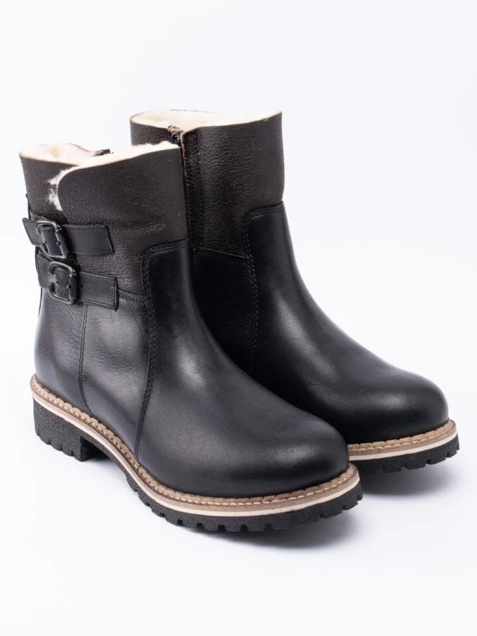 Shepherd - Smilla - Svarta fårskinnsfodrade boots i skinn