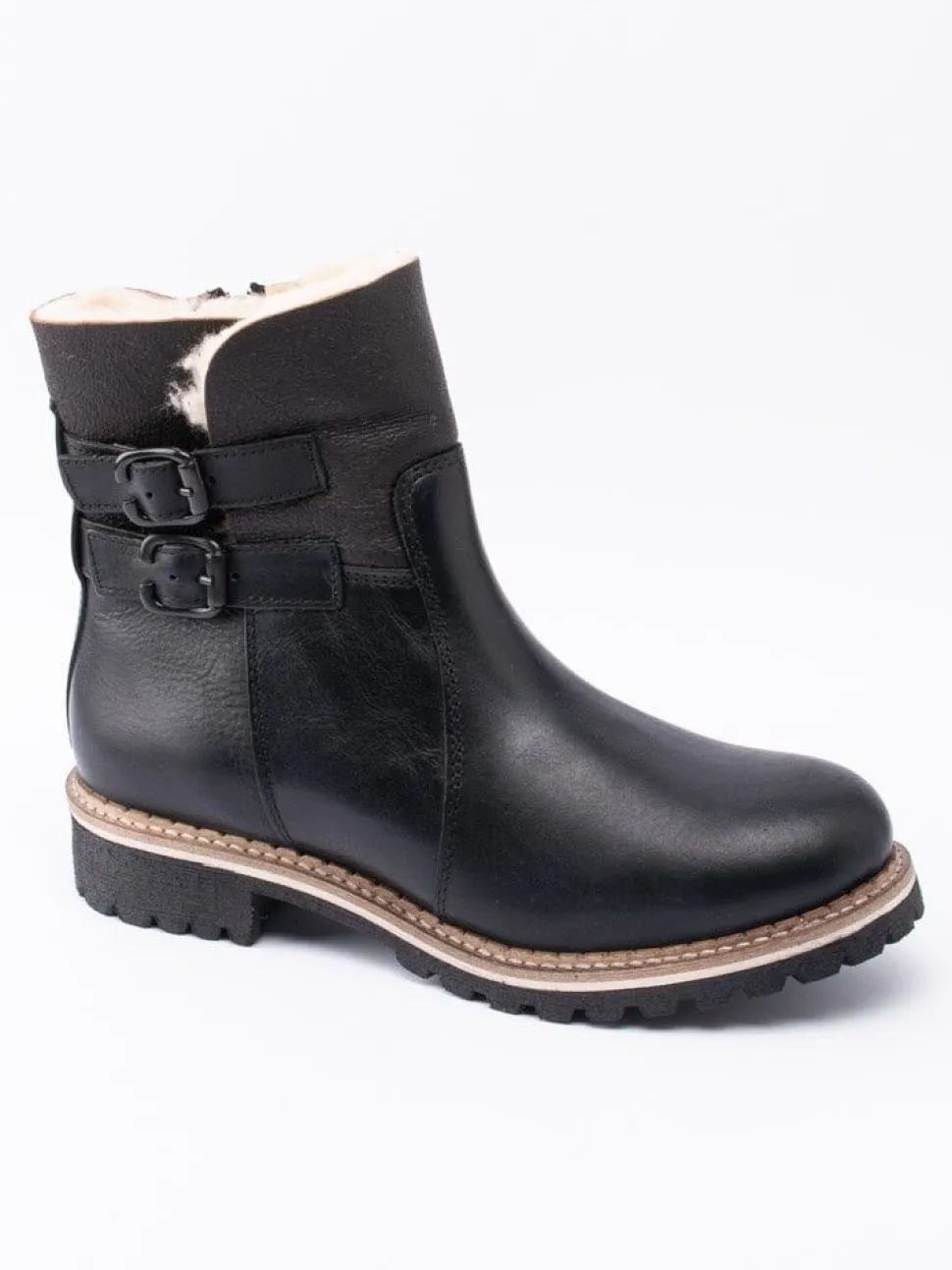 Shepherd - Smilla - Svarta fårskinnsfodrade boots i skinn