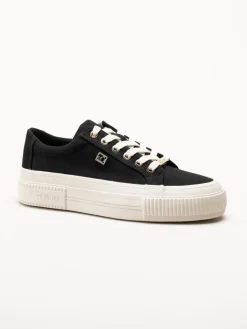 S.Oliver - Svarta platåsneakers i textil