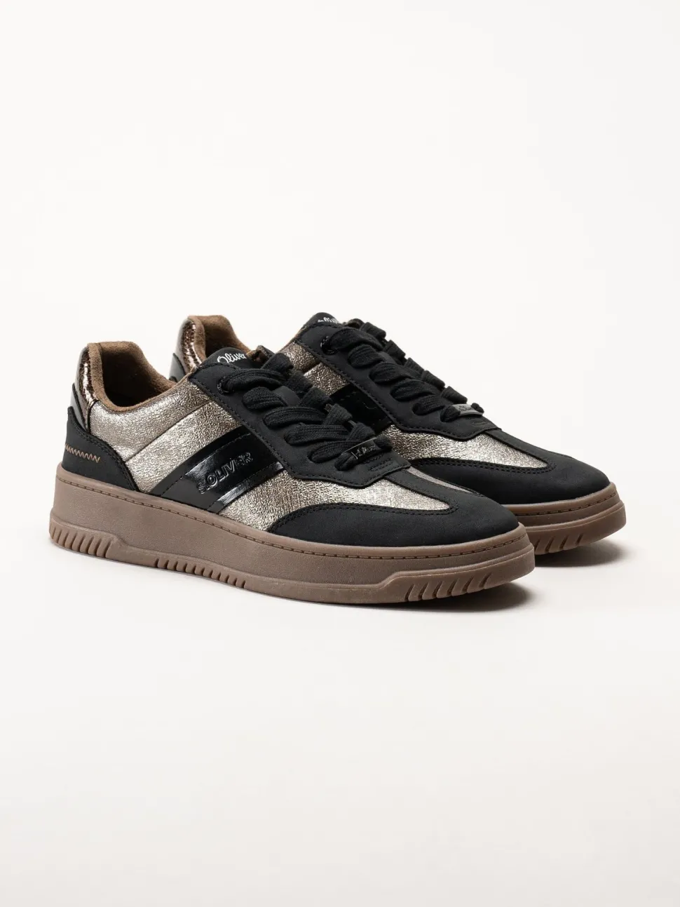 S.Oliver - Svarta sneakers med partier i mörk guldfärg
