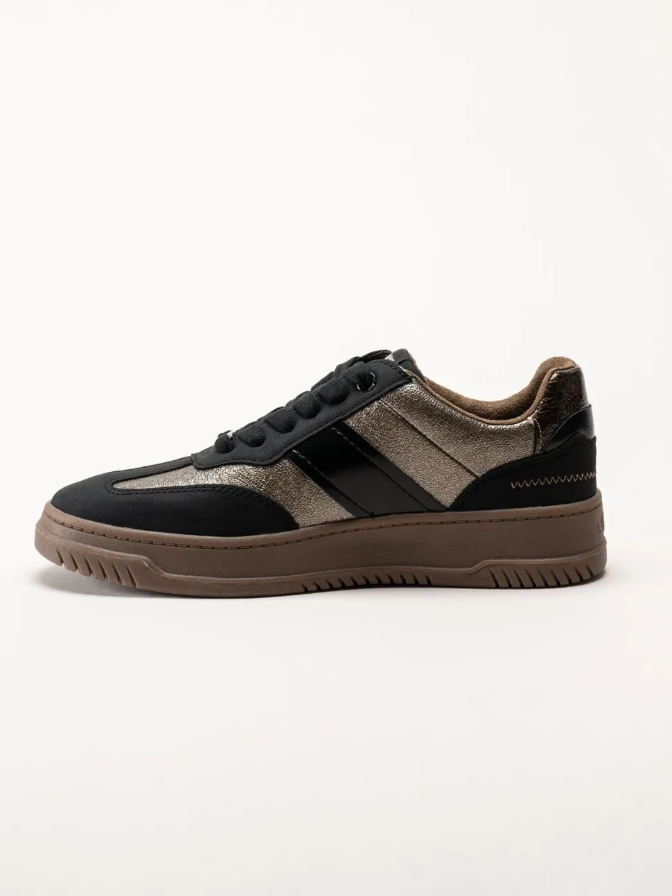 S.Oliver - Svarta sneakers med partier i mörk guldfärg