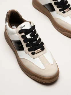 S.Oliver - Vita sneakers med partier i beige och svart