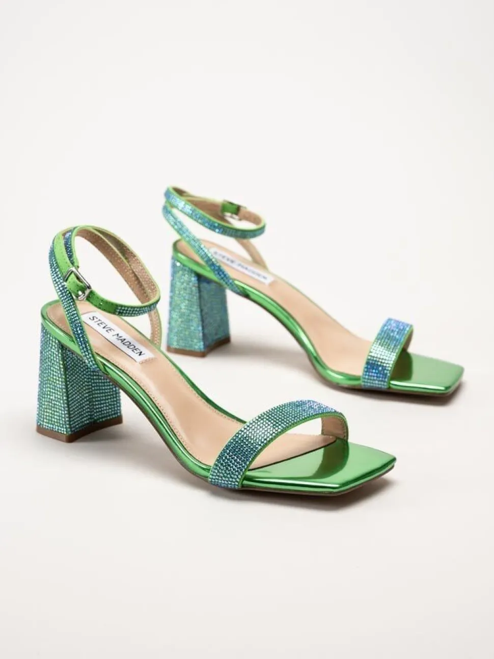 Steve Madden - Luxe-R - Gröna sandaletter med strass