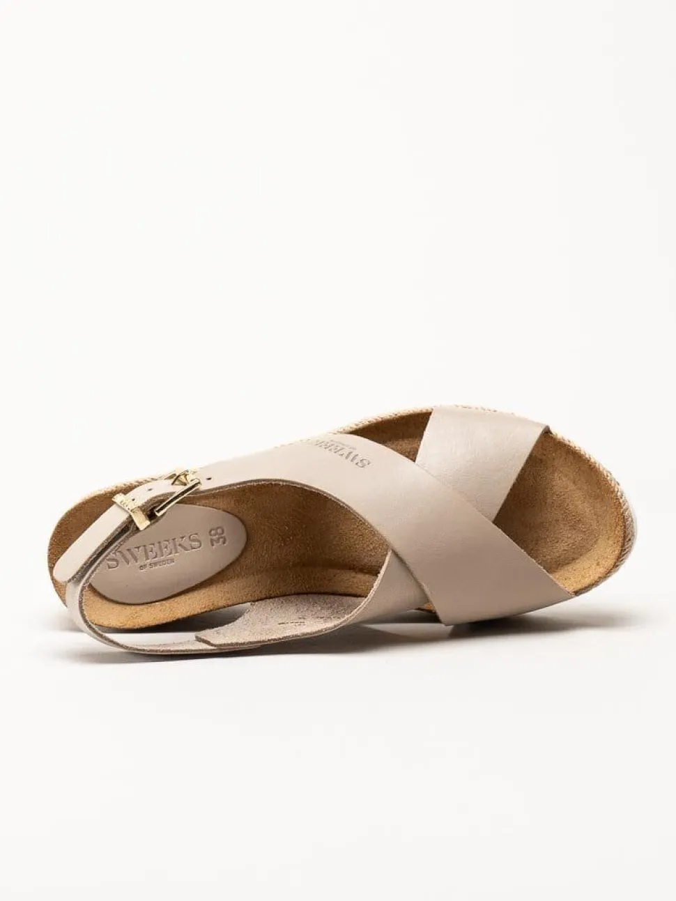 Sweeks - Selma Cross - Beige kilklackade sandaletter i skinn
