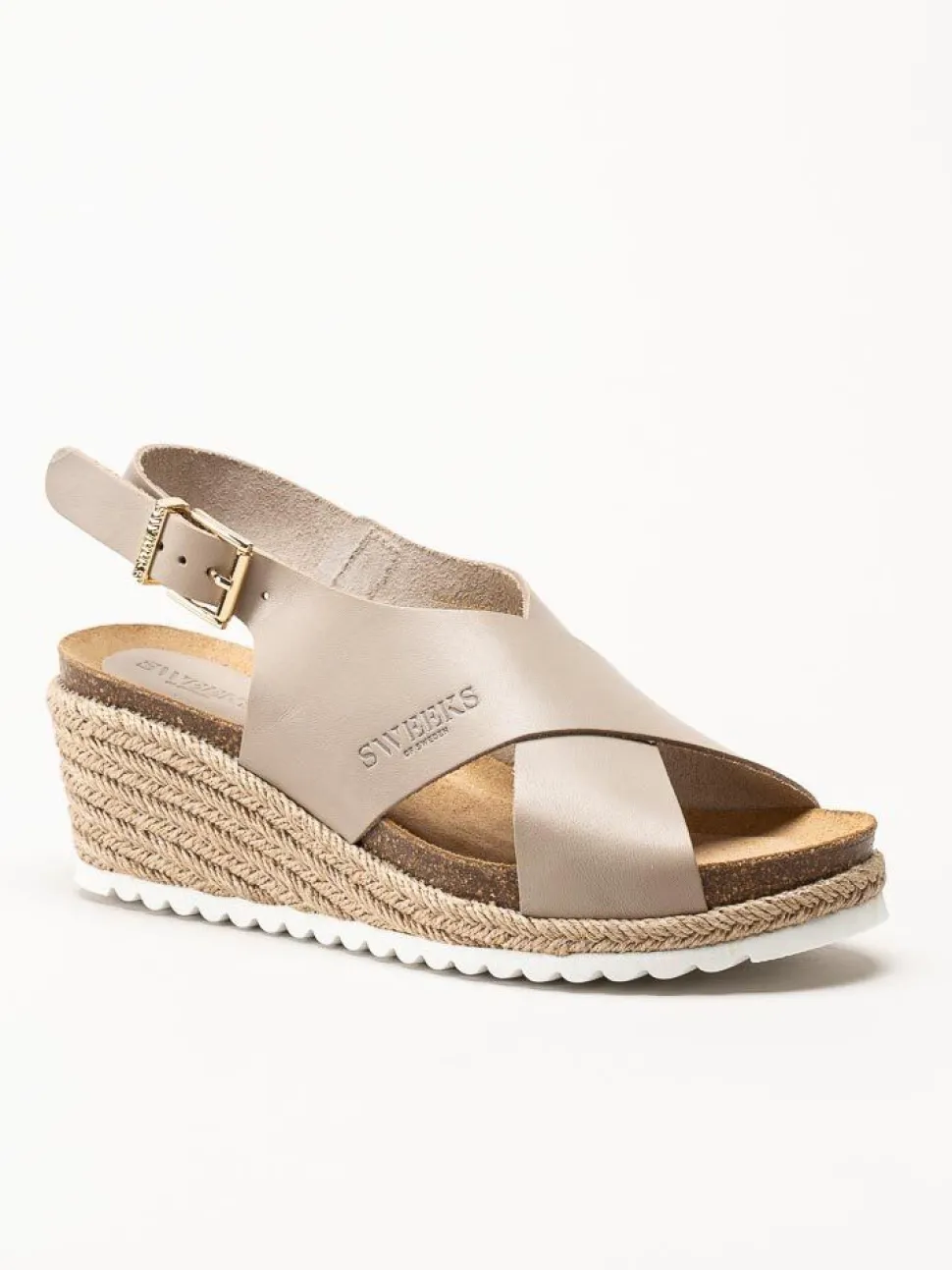 Sweeks - Selma Cross - Beige kilklackade sandaletter i skinn