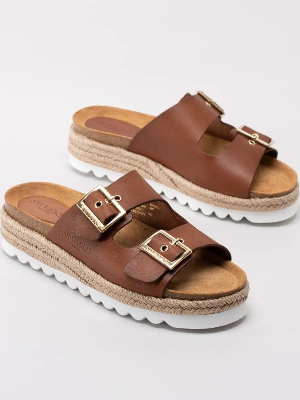 Sweeks - Sonja - Bruna slip in sandaler med repklädd sula