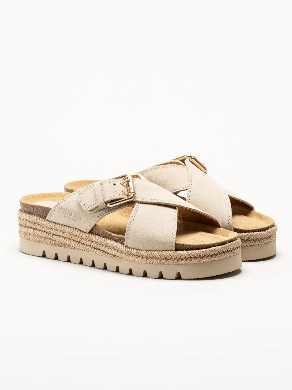 Sweeks - Sonja Cross - Beige sandaler i mocka
