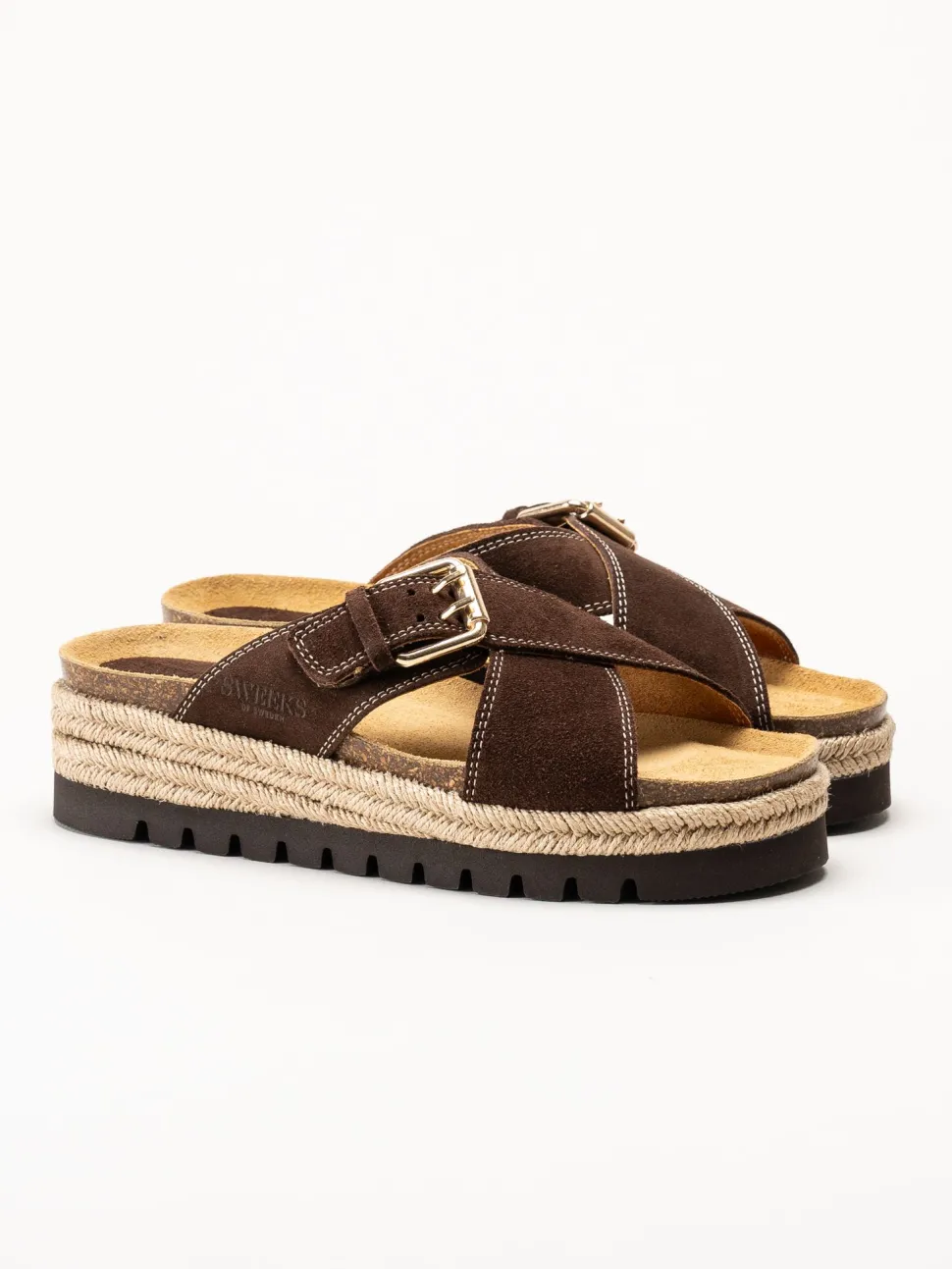 Sweeks - Sonja Cross - Mörkbruna sandaler i mocka