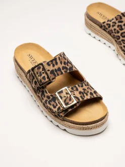 Sweeks - Sonja - Leopardmönstrade slip in sandaler i mocka