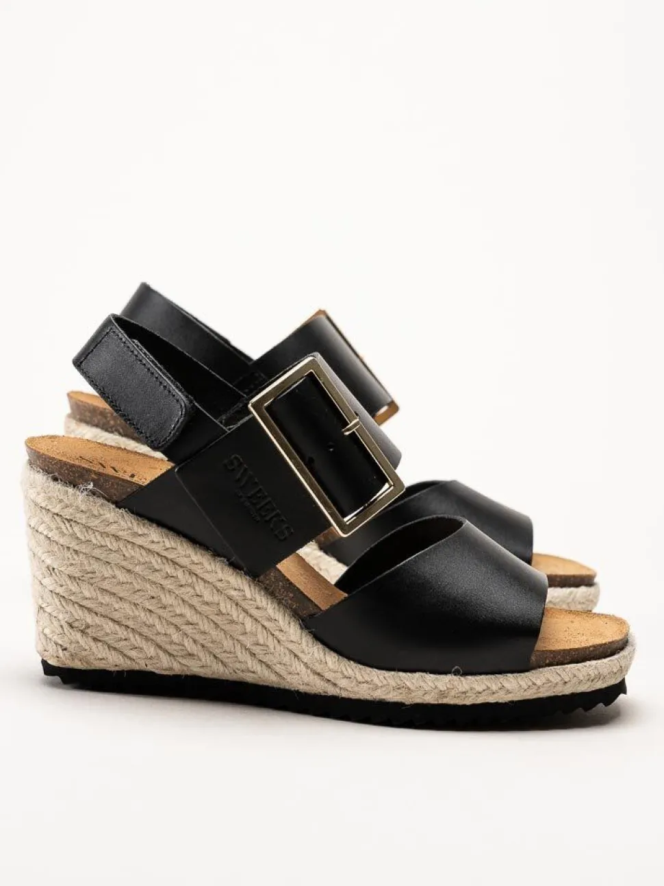 Sweeks - Tyra - Svarta kilklackade sandaletter i skinn
