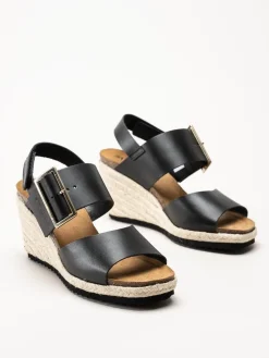 Sweeks - Tyra - Svarta kilklackade sandaletter i skinn