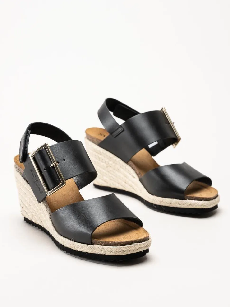 Sweeks - Tyra - Svarta kilklackade sandaletter i skinn