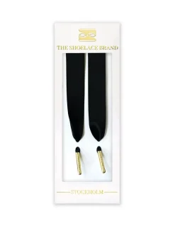 The Shoelace Brand - Black Silk - Svarta skoband i satin med guldtipp
