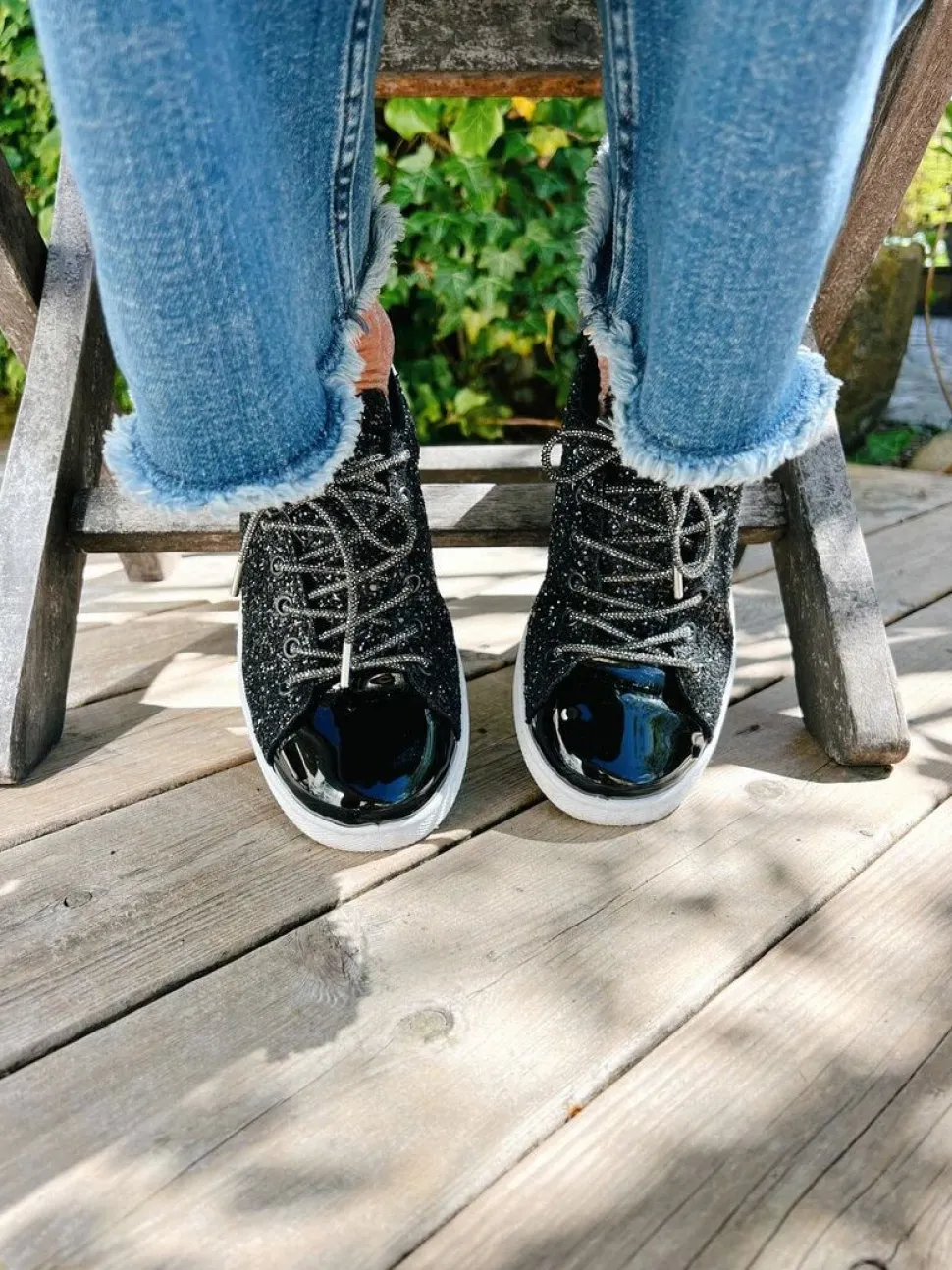 The Shoelace Brand - Luxury Black 120cm - Svarta skoband med glitter och strass