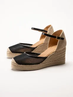 Unisa - Cueta5 - Svarta kilklackade espadrillos i textil