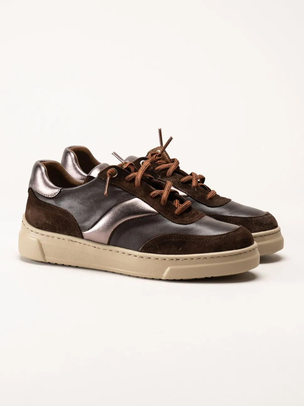 Unisa - Fidolo_Nf_BS - Bruna skinnsneakers med resårsnören