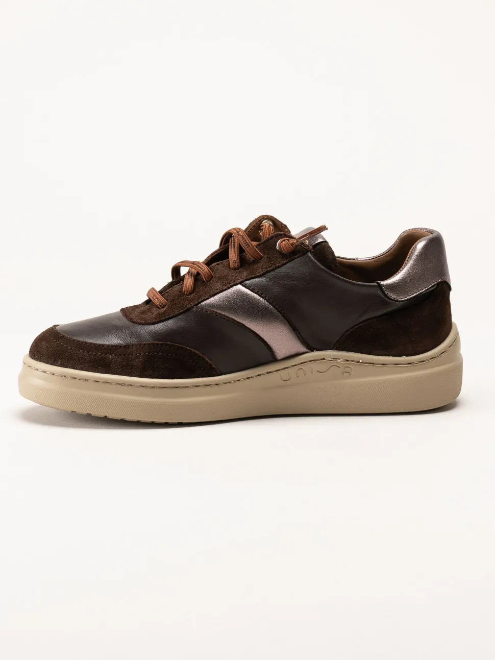 Unisa - Fidolo_Nf_BS - Bruna skinnsneakers med resårsnören