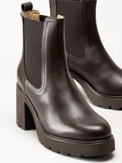 Unisa - KLINO_F25_STT - Mörkbruna högklackade boots i skinn