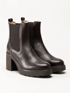 Unisa - KLINO_F25_STT - Mörkbruna högklackade boots i skinn