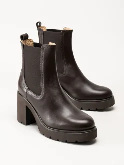 Unisa - KLINO_F25_STT - Mörkbruna högklackade boots i skinn