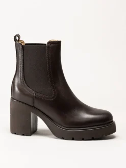 Unisa - KLINO_F25_STT - Mörkbruna högklackade boots i skinn