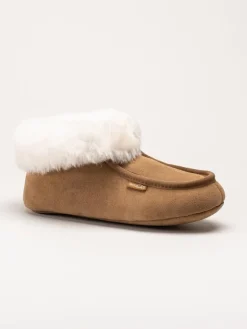 Wollies - Classico Suede - Ljusbruna slip on fårskinnstofflor