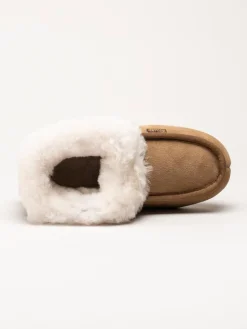Wollies - Classico Suede - Ljusbruna slip on fårskinnstofflor