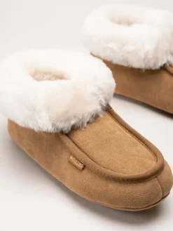 Wollies - Classico Suede - Ljusbruna slip on fårskinnstofflor