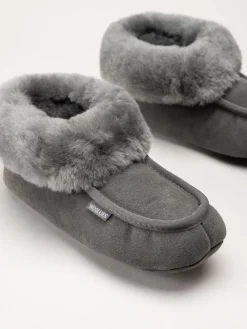 Wollies - Classico Suede - Mörkgrå slip on fårskinnstofflor