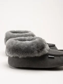 Wollies - Classico Suede - Mörkgrå slip on fårskinnstofflor