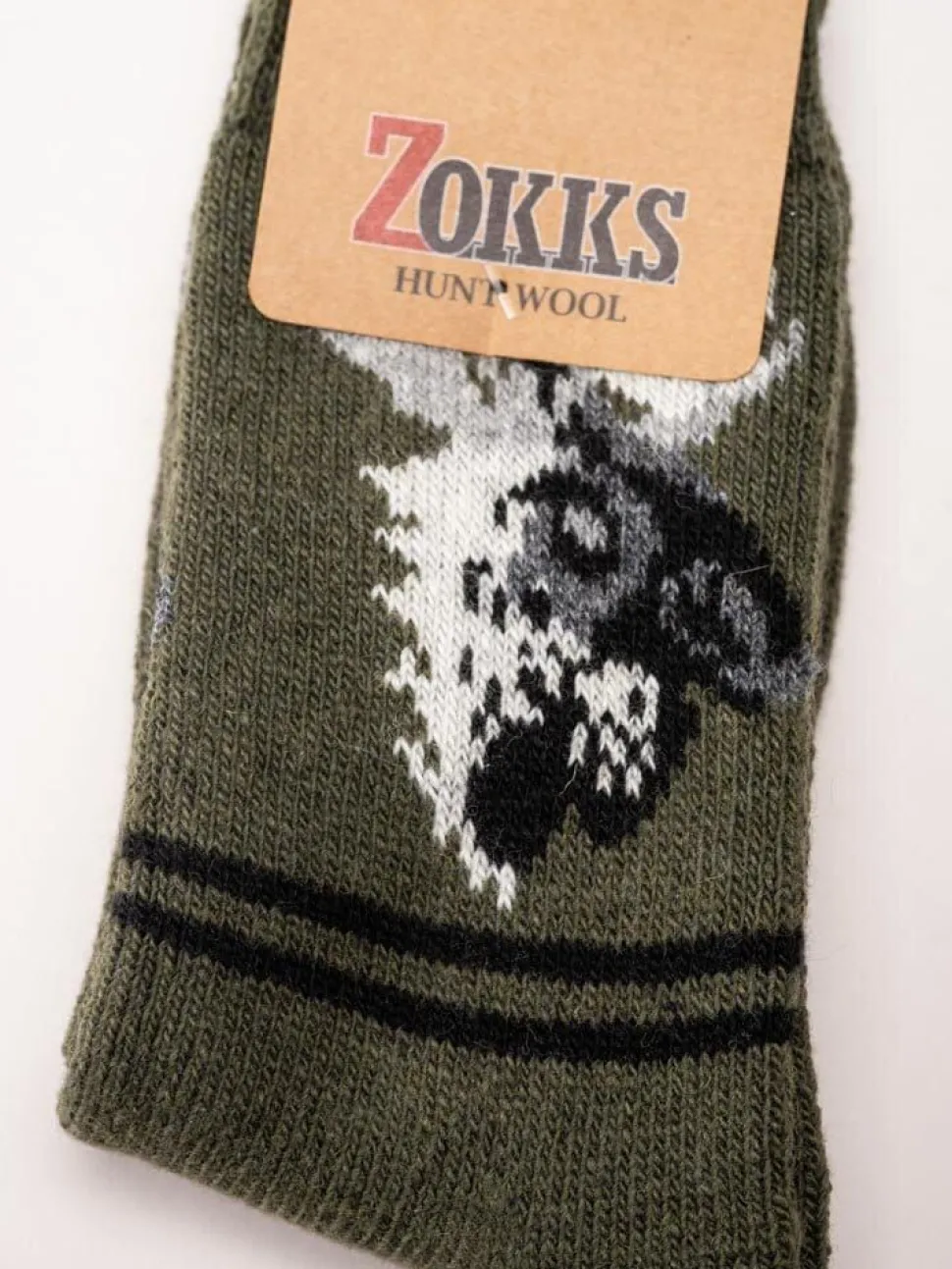 Zokks - Hunt Woll 1-pack - Gröna ullstrumpor med älgmotiv