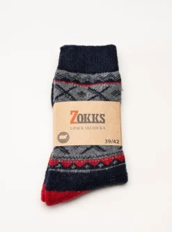Zokks - Wool 1-pack - Blå/Grå/Röda ullstrumpor