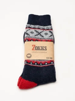 Zokks - Wool 1-pack - Blå/Grå/Röda ullstrumpor