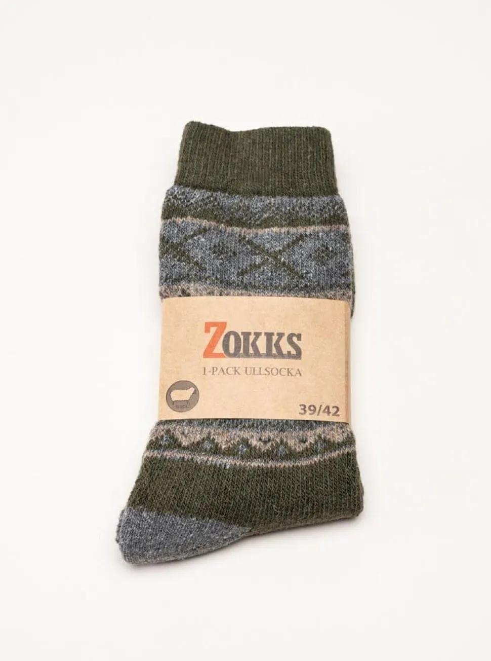 Zokks - Wool 1-pack - Grön/Grå ullstrumpor